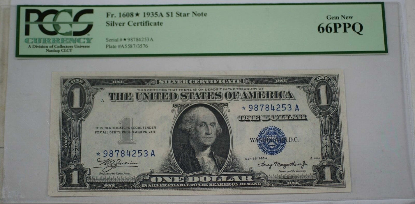 1935-A $1 Silver Certificate Star A Block FR#1608 PCGS Gem New- 66 PPQ