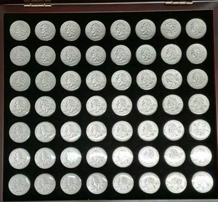 1999-2008 US Gold/Silver Highlights State Quarters 56 Coin Set in Wood Case