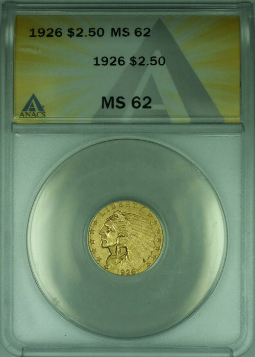 1926 Indian Head Quarter Eagle $2.50 Gold Coin ANACS MS-62