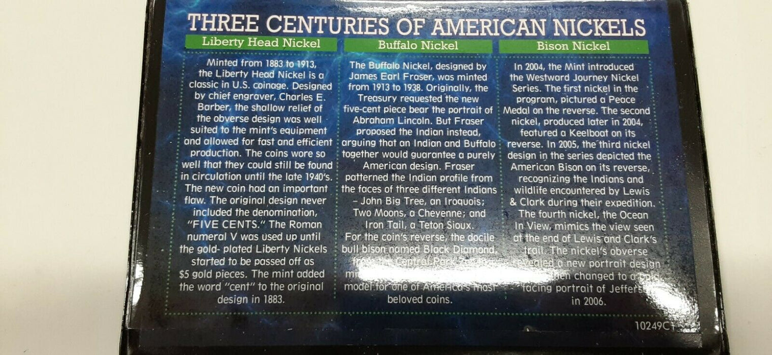3 Centuries of American Nickels Set - 3 Coins in a Info Card-Avg Circ to BU