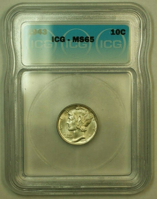 1943 Silver Mercury Dime 10c Coin ICG MS-65 Q