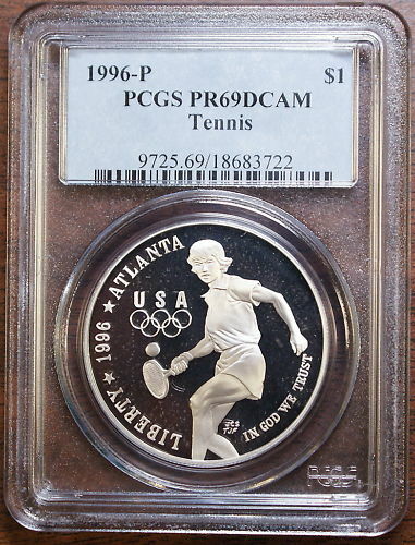 1996-P Olympic Tennis Silver Dollar, PCGS PR-69 DCAM