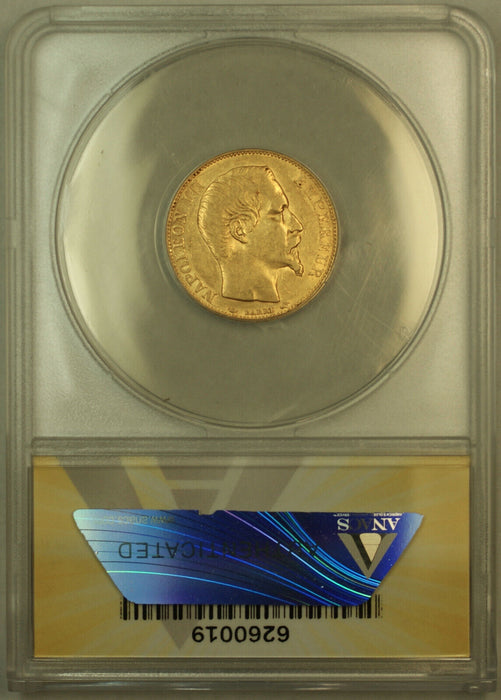 1854-A France 20 Francs Gold Coin ANACS AU-50