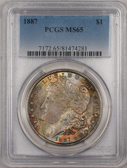 1887 Morgan Silver Dollar $1 Coin PCGS MS-65 Nicely Toned Gem (13a)