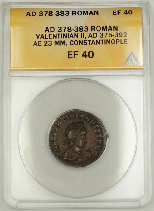 AD 378-383 Roman 23MM Coin Valentinian II Constantinople Mint ANACS EF-40 AKR