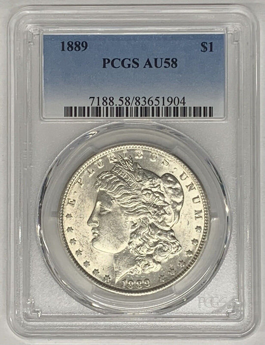 1889 Morgan Silver $1 Dollar Coin PCGS AU 58 (2)