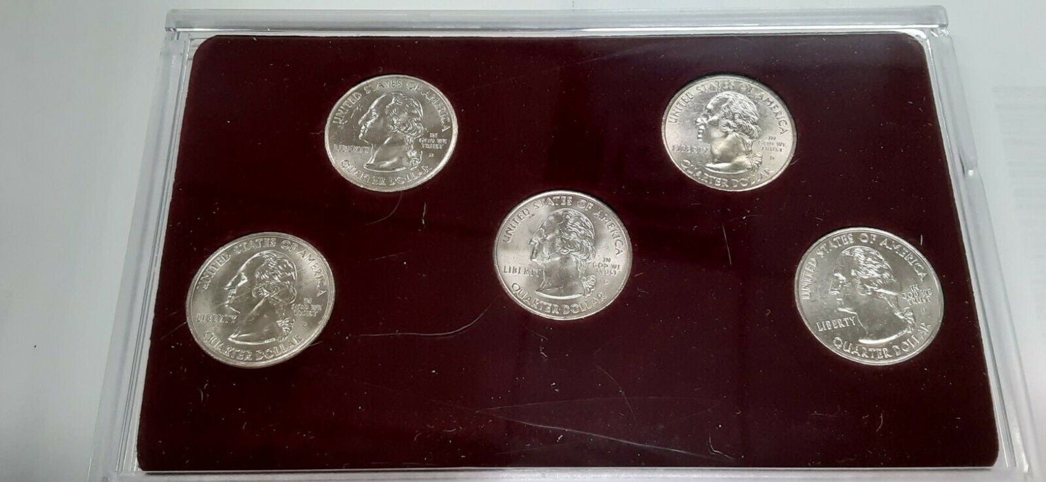 2001-D Commemorative Quarters 5 Coin Set 50 States Program-BU in Plastic Case