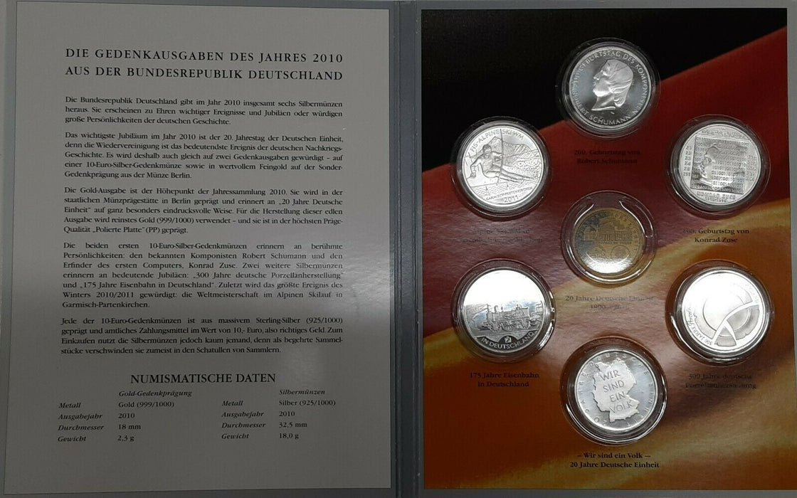 2010 Germany Six Silver 10 Euro Proof Commem. Coins - Original Mint Packaging