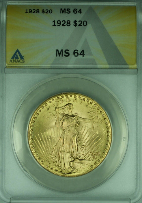 1928 St. Gaudens $20 Double Eagle Gold Coin ANACS MS-64