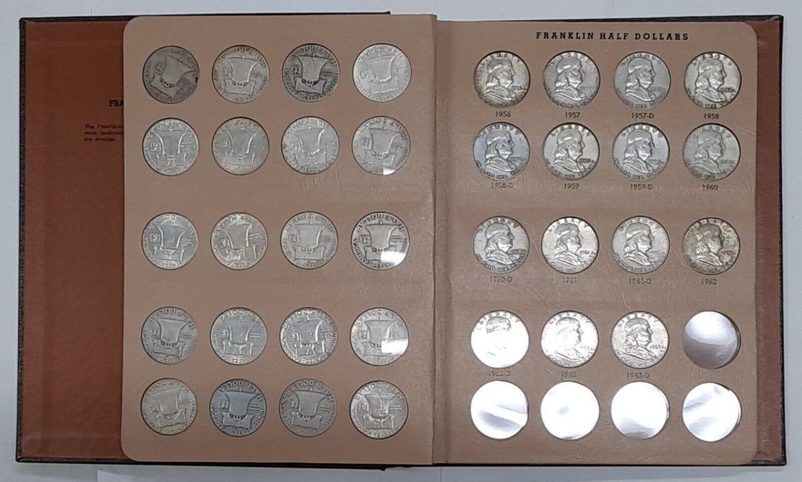 Complete Franklin Silver Half Dollar Set Avg Circ to UNC in Dansco Album