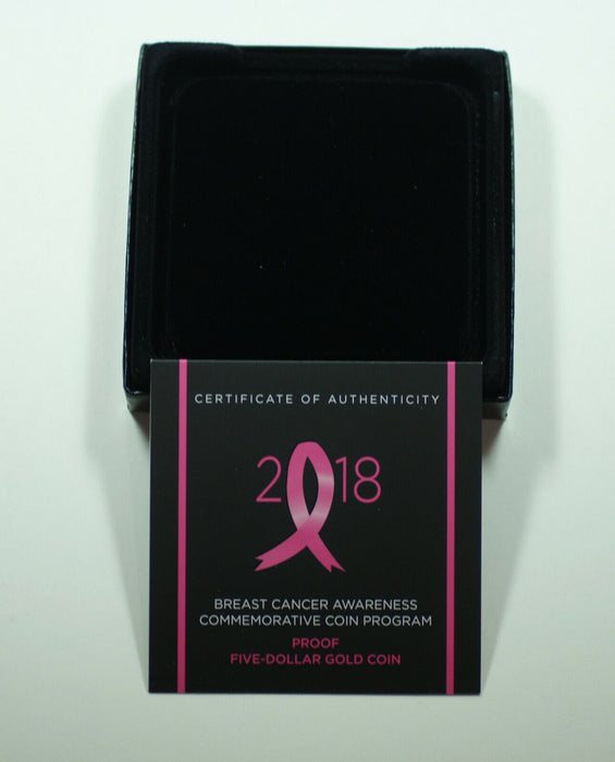 2018-W Breast Cancer Awareness Commemorative $5 Gold Proof Coin w/ Box COA