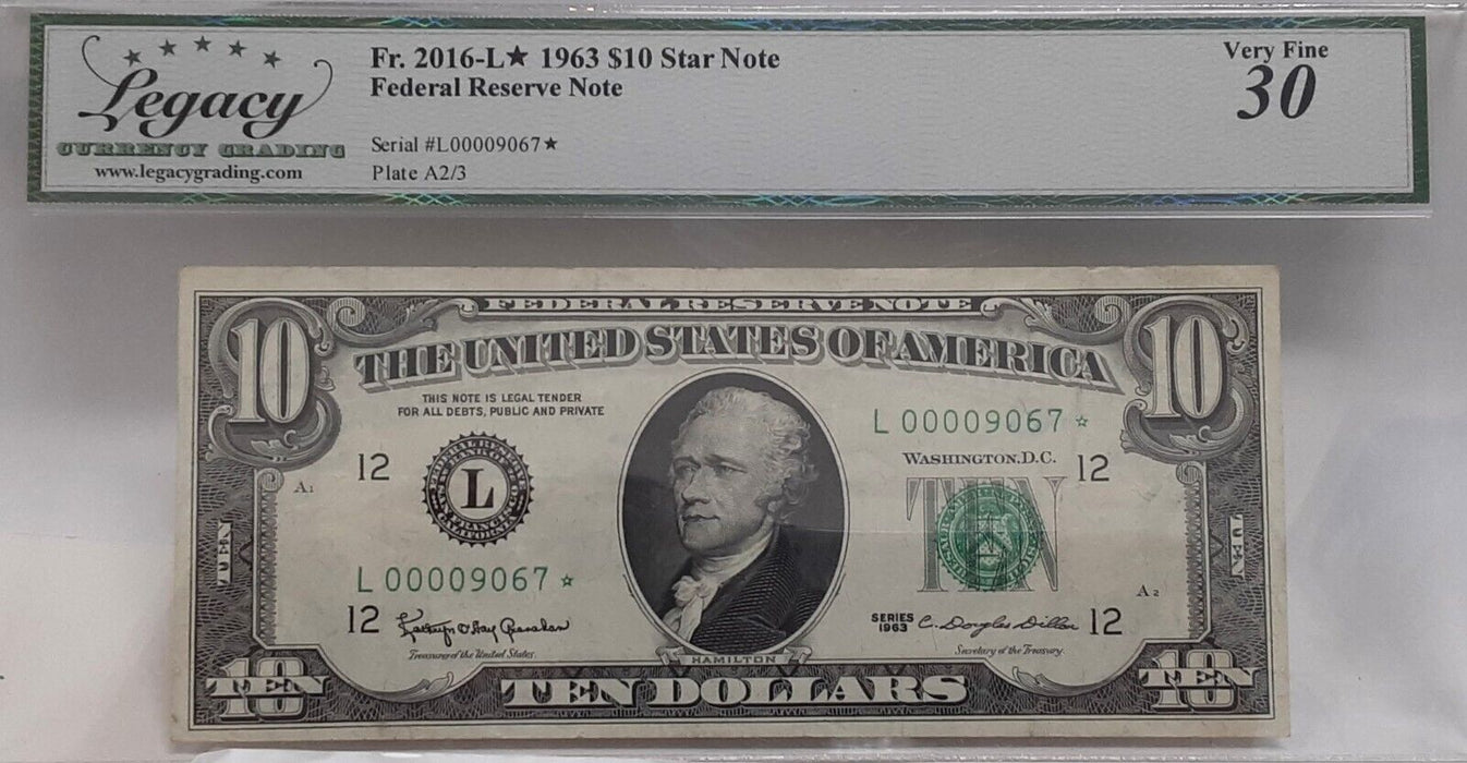 Series 1963 $10 FRN *STAR* Note SF District Fr 2016-L*  Legacy Very Fine 30