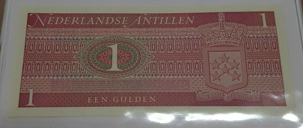 Fleetwood 1970 Netherlands Antilles 1 Gulden Note CU in Historic Info Card