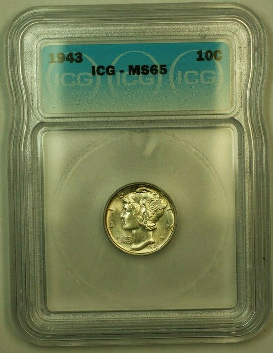 1943 Silver Mercury Dime 10c Coin ICG MS-65 P