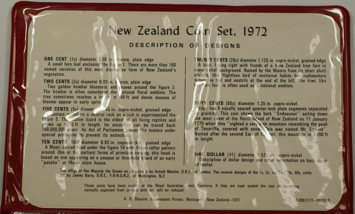 1972 New Zealand Uncirculated Coin Set In Original Case