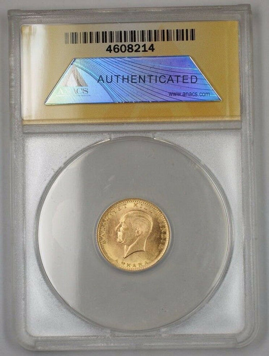1923 Turkey 50k Fifty Kurush Gold Coin Year 47 ANACS AU-58 A
