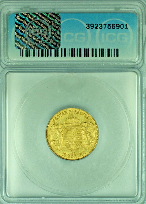 1909 Hungary 10 Korona Gold Coin ICG AU 55