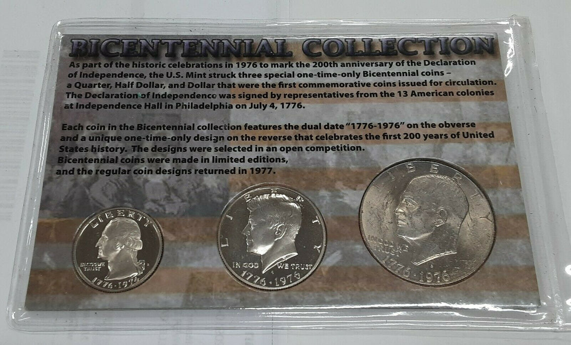 1976 Bicentennial 3 Coin Uncirculated Set in First Commemorative Mint Card