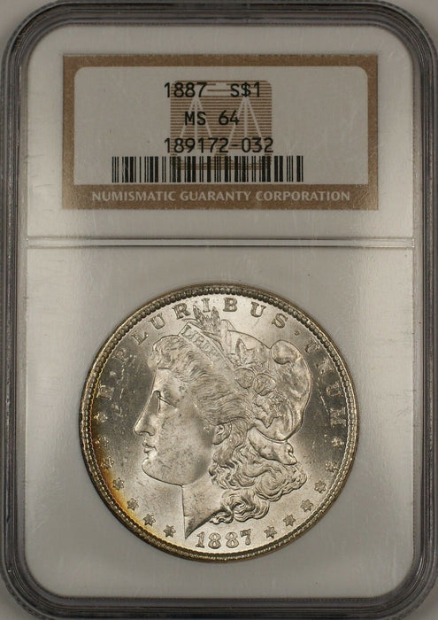 1887 Morgan Silver $1 Coin NGC MS-64 Beautiful Partially Toned Reverse (13a)