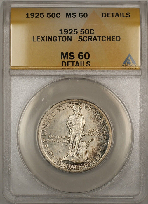 1925 Lexington Silver Half Dollar ANACS MS-60 Details Scratched (Better Coin)