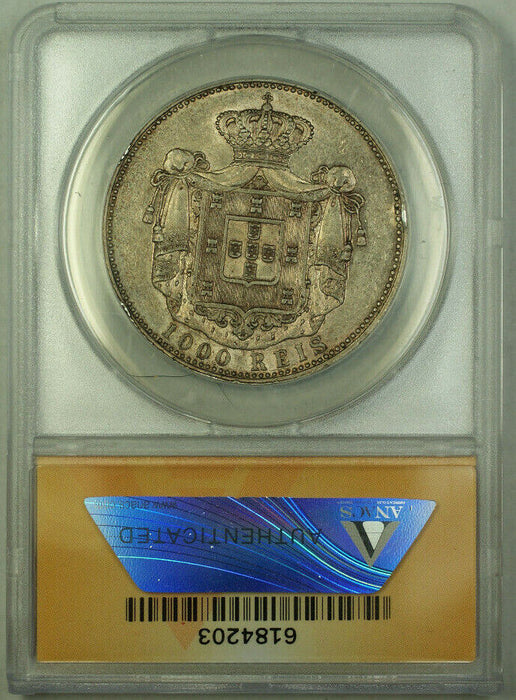 1899 Portugal 1000 Reis Silver Coin ANACS AU-55 Details RJS