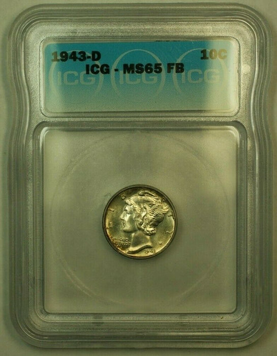 1943-D Silver Mercury Dime 10c Coin ICG MS-65 FB FSB (2a)