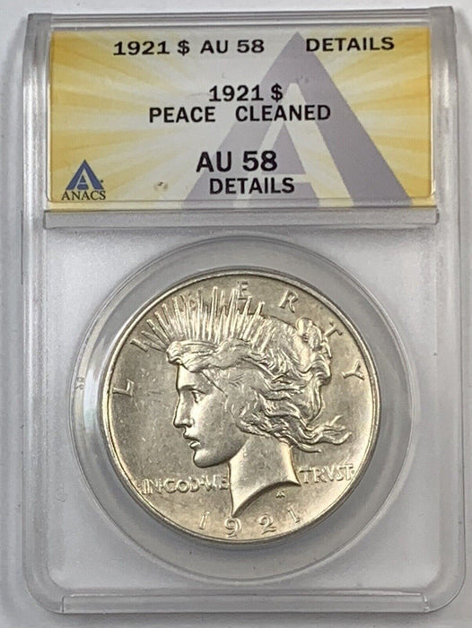 1921 Peace Silver $1 Dollar Coin ANACS AU 58 Details
