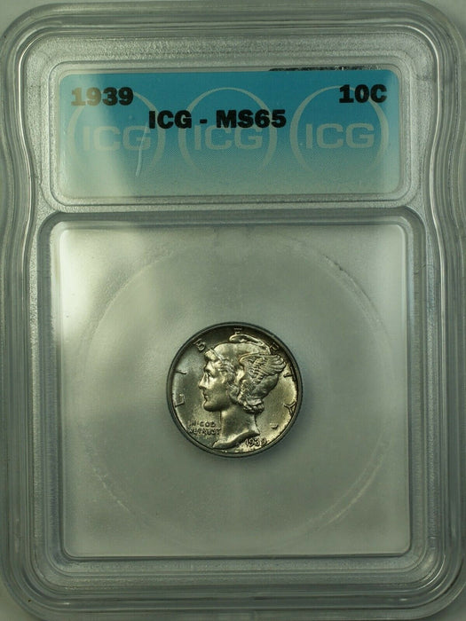 1939 Silver Mercury Dime 10c Coin ICG MS-65 Toned GEM BU (C)