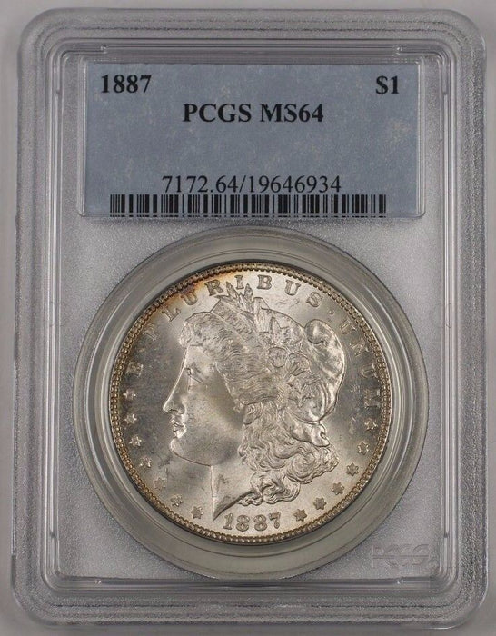 1887 US Morgan Silver Dollar Coin $1 PCGS MS-64 (Better) Br7 F