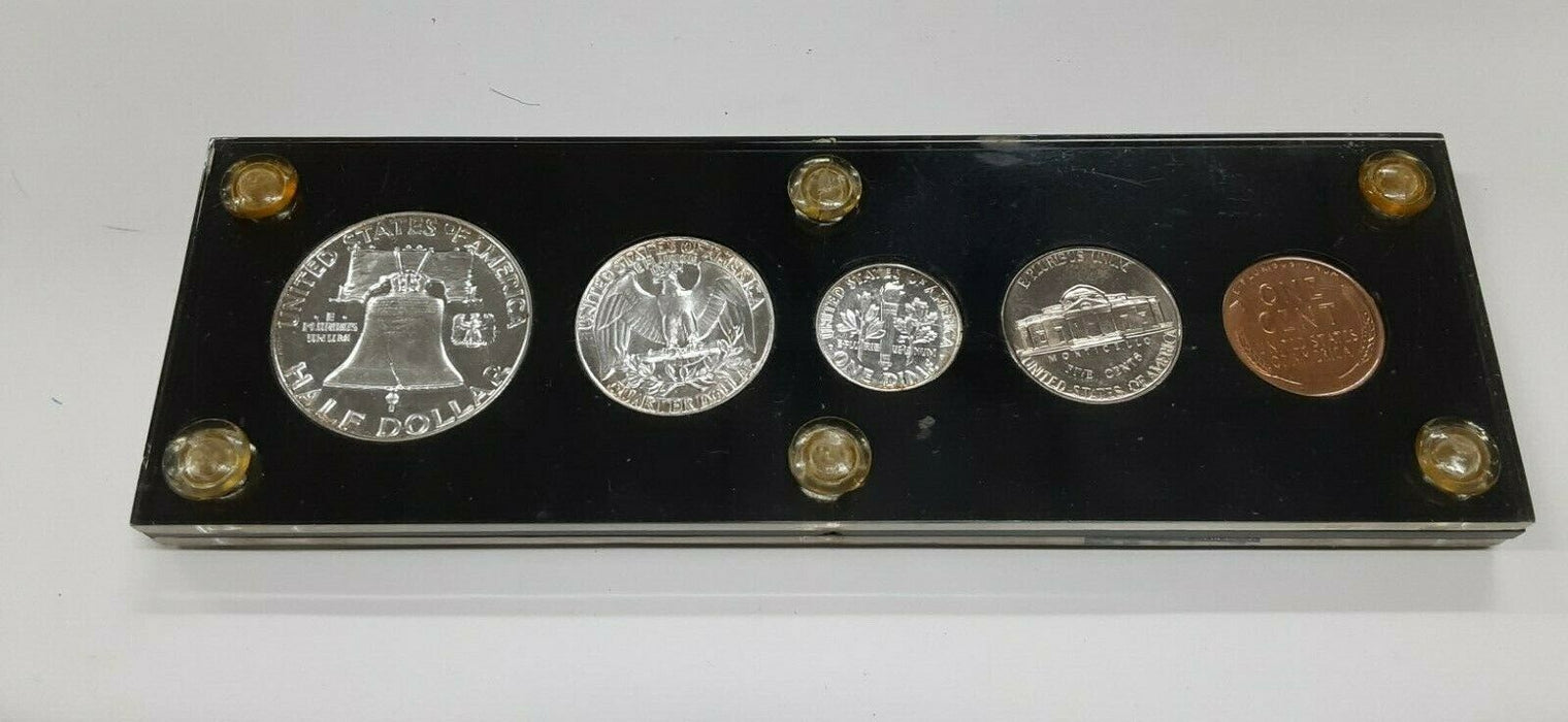 1955 United States Mint 5 Coin Proof Set in Black Acrylic Holder 90% Silver (F)