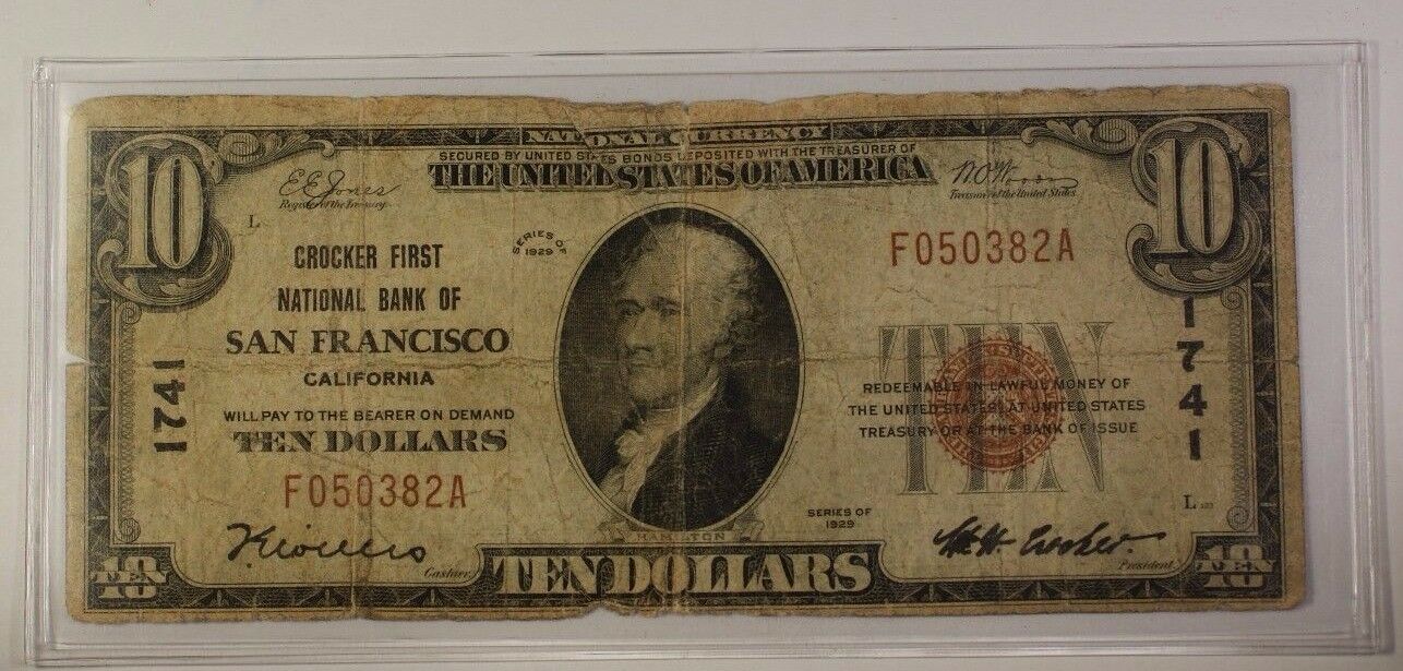 US $10 National Banknote Series of 1929 San Francisco California Charter #1741