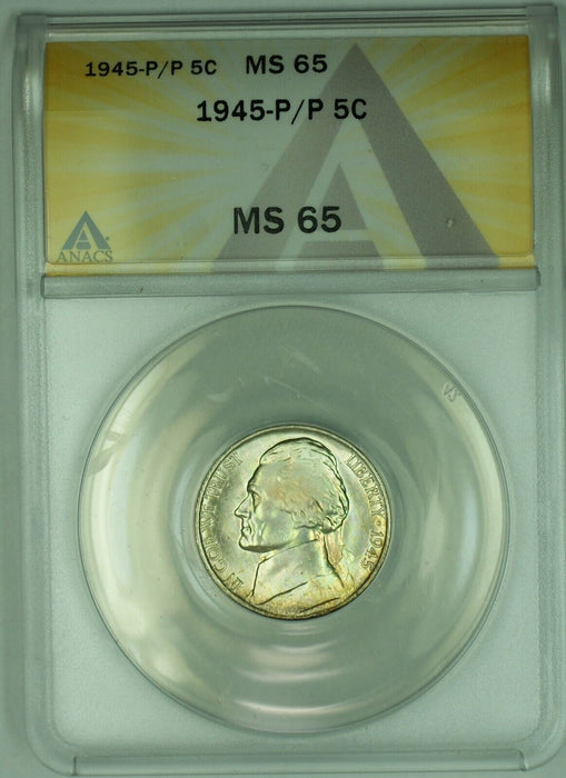 1945-P/P Jefferson Silver Nickel Toned 5C ANACS MS 65 (51)