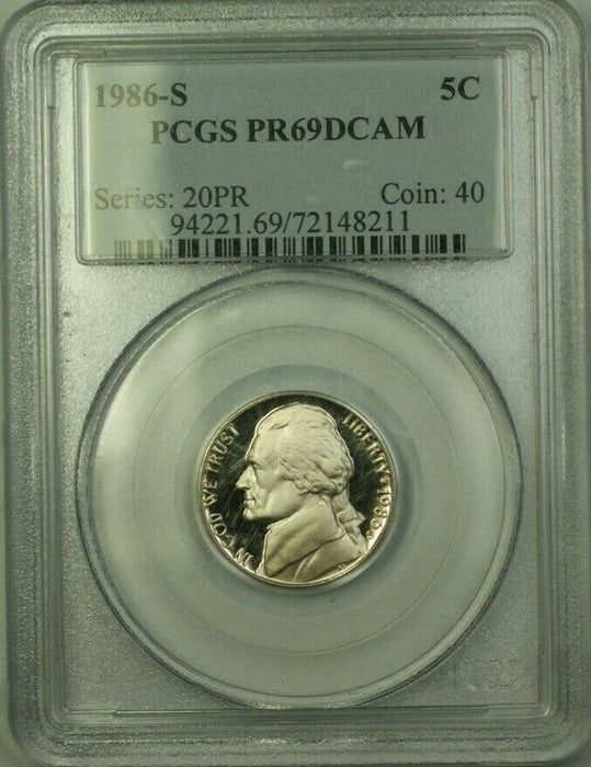 1986-S Jefferson Nickel 5 Cent Coin PCGS PR 69 DCAM B