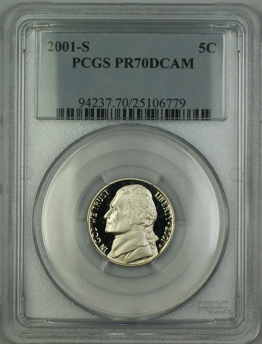 2001-S Proof Jefferson Nickel 5c Coin PCGS PR-70 Deep Cameo *PERFECT GEM*