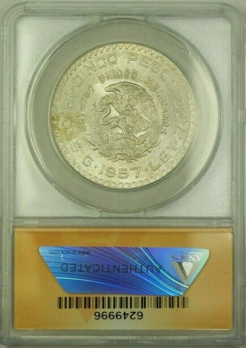 1957 Mo Mexico 5 Peso Coin ANACS MS 65