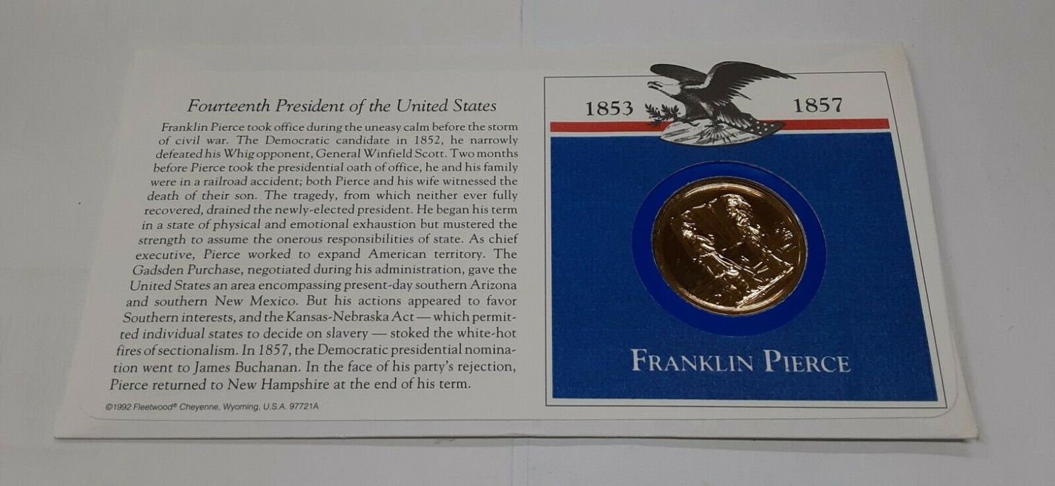 Franklin Pierce Presidential Medal in FDC - Hail to The Chiefs Collection