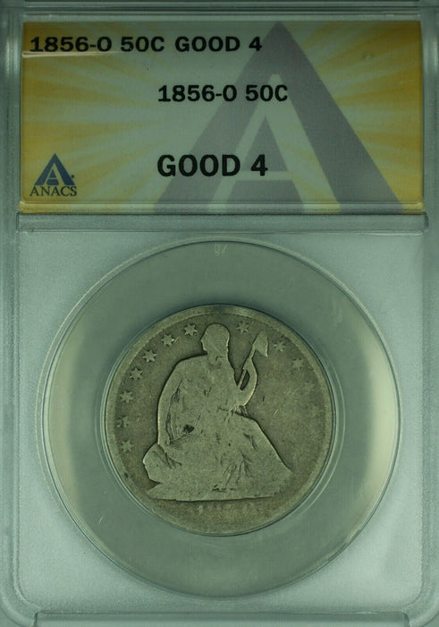 1856-O Seated Liberty Silver Half Dollar 50c Coin ANACS GOOD-4  (44)