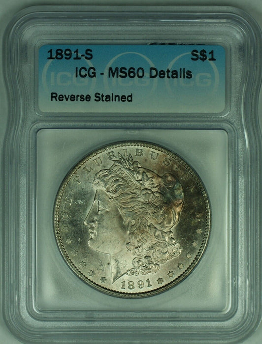 1891-S Morgan Silver Dollar $1 Coin ICG MS 60+ Details (23)