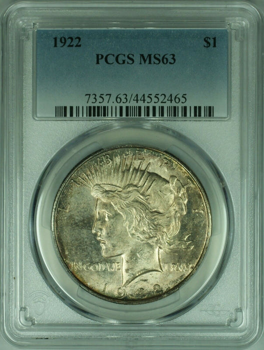 1922 Peace Silver Dollar S$1 PCGS MS-63 w/Toning  (28B)