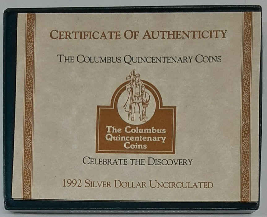 1992-D Christopher Columbus Commemorative $1 Dollar Coin UNC US Mint Box & COA