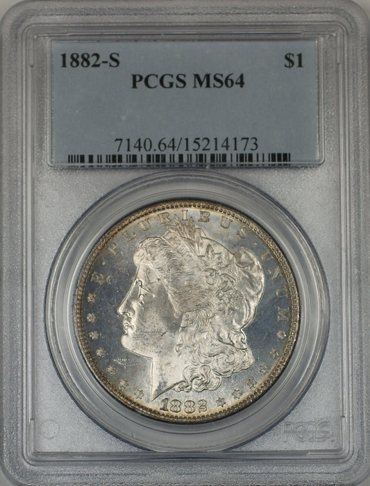 1882-S Morgan Silver $1 Coin PCGS MS-64 Beautifully Toned Rev (Proof-Like) (2F)