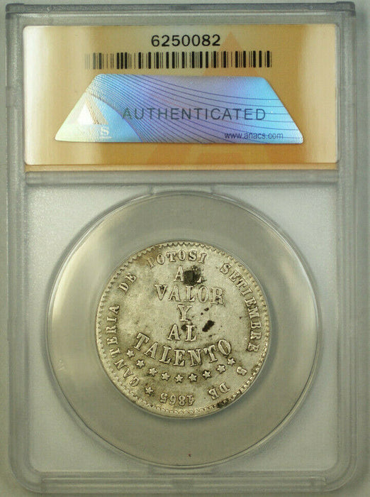 1865 Bolivia 1/2 Melgarejo Short Beards Silver Coin ANACS EF-45 Details