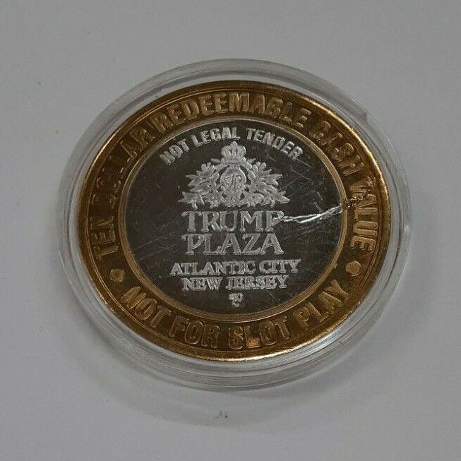 $10 Trump Plaza Gaming Token Fine Silver Ctr/State Seals - New York