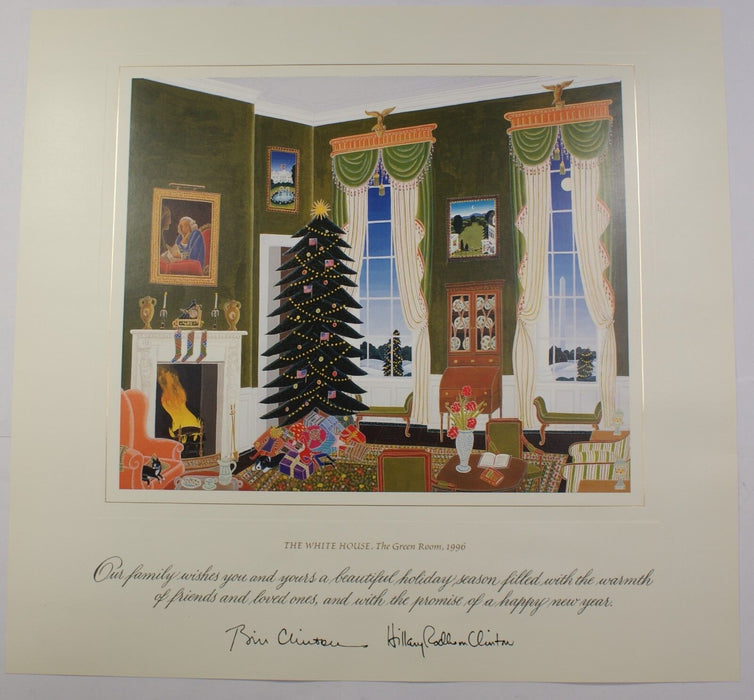 1996 White House Presidential Large Christmas Card Clinton w/ Folio & Envelope