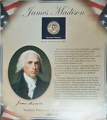 PCS James Madison BU Presidential $1 Coin & Stamp Set in Holder