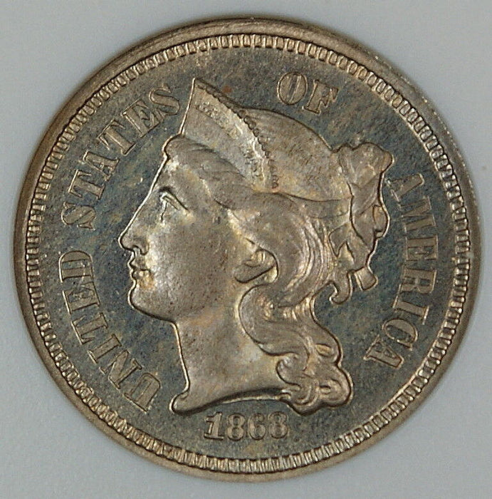 1868 3 Cent Nickel Proof Coin, ANACS PF-66 Cameo