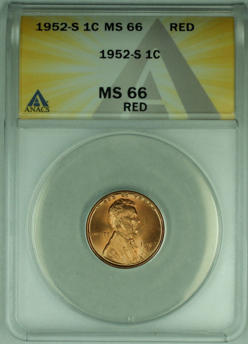 1952-S Lincoln Wheat Cent 1C Coin ANACS MS 66 RD (32) A