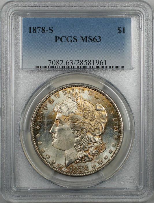 1878-S Morgan Silver Dollar Coin $1 PCGS MS-63 Toned Better Quality Coin (8N)