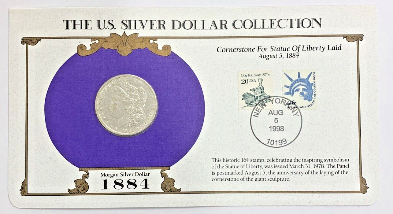 1884 Morgan Silver Dollar $1 Coin Collection-Commemorative Stamp Card