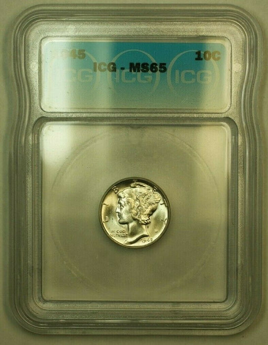 1945 Silver Mercury Dime 10c Coin ICG MS-65 T